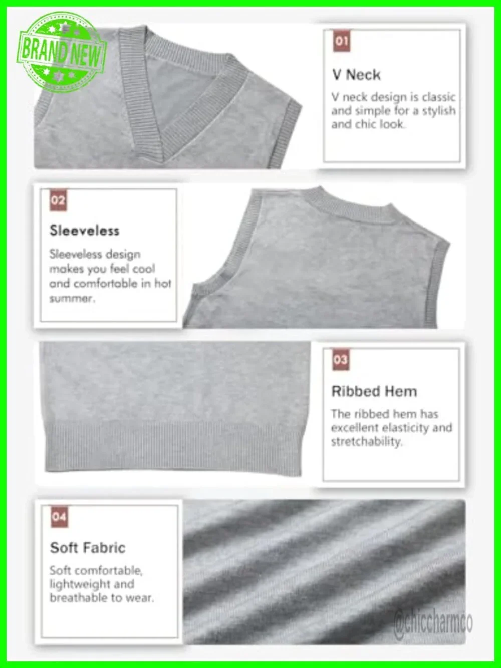 V Neck Sleeveless Ribbed Knit Sweater Vest - Classic Pullover Tank Top